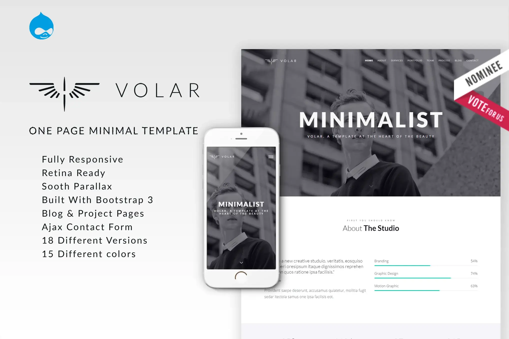 Volar One Page Minimal Parallax Drupal Theme