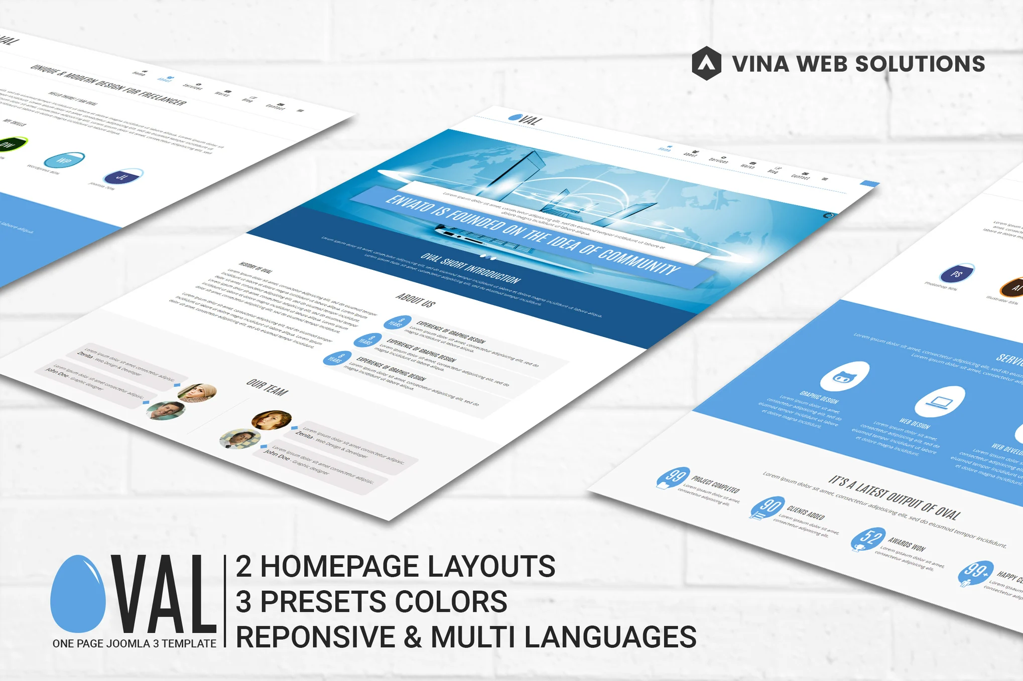 Vina Oval Responsive Joomla 3 One Page Template