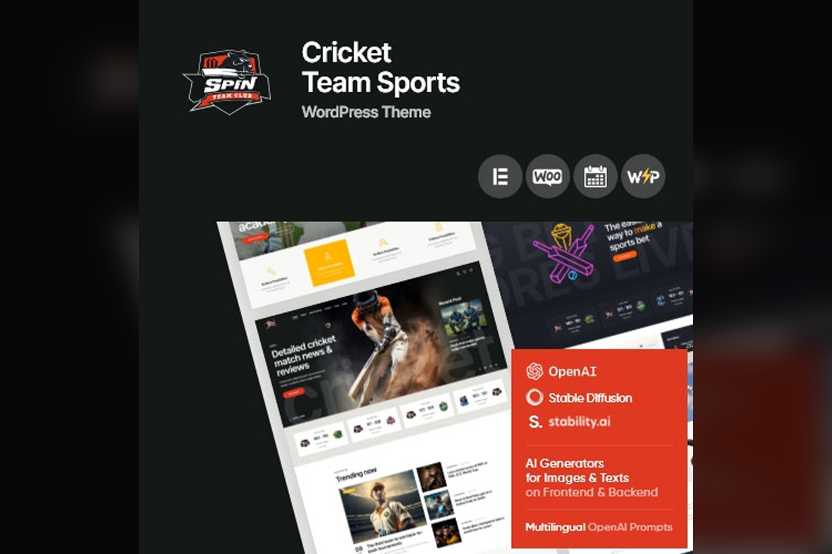 Spin – Cricket Team Sports WordPress Theme + AI v1.8