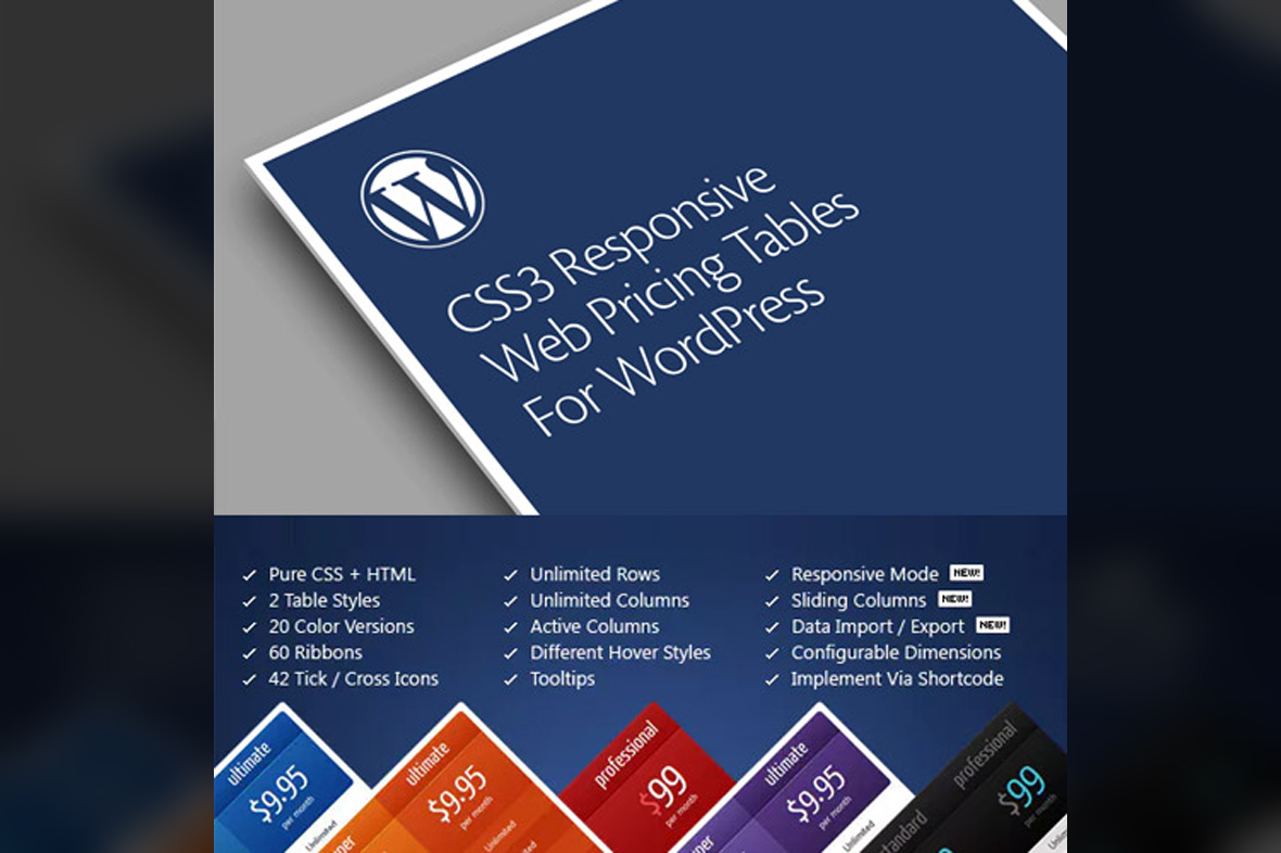 CSS3 Responsive WordPress Compare Pricing Tables v11.7