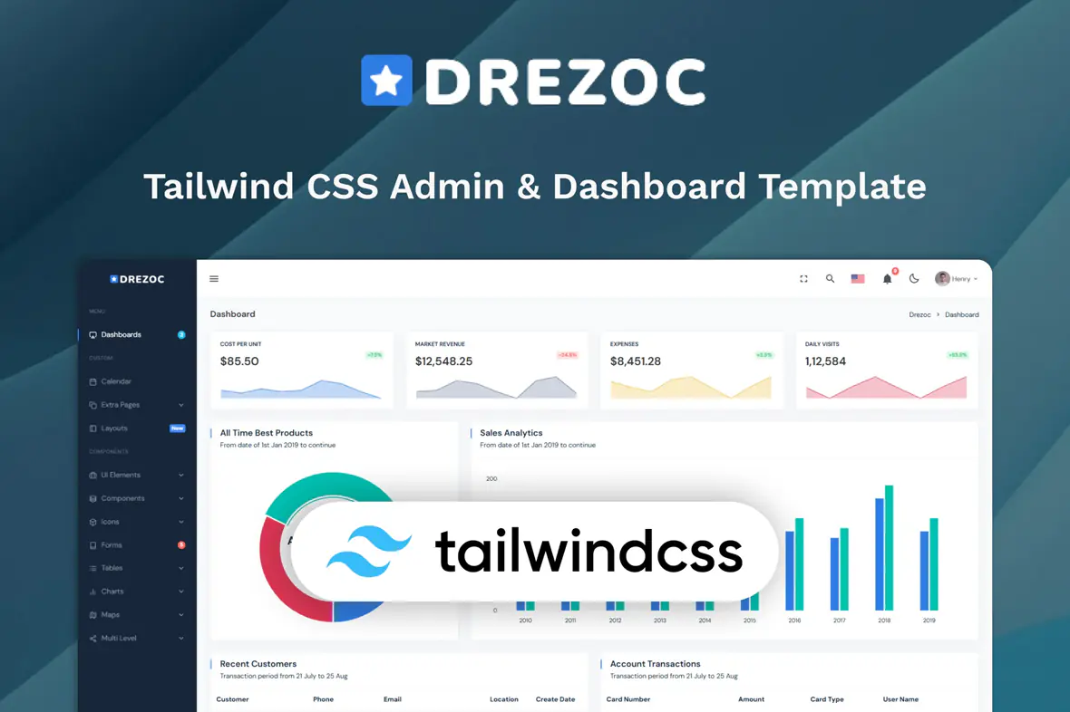 Tailwind CSS Admin & Dashboard Template - Drezoc