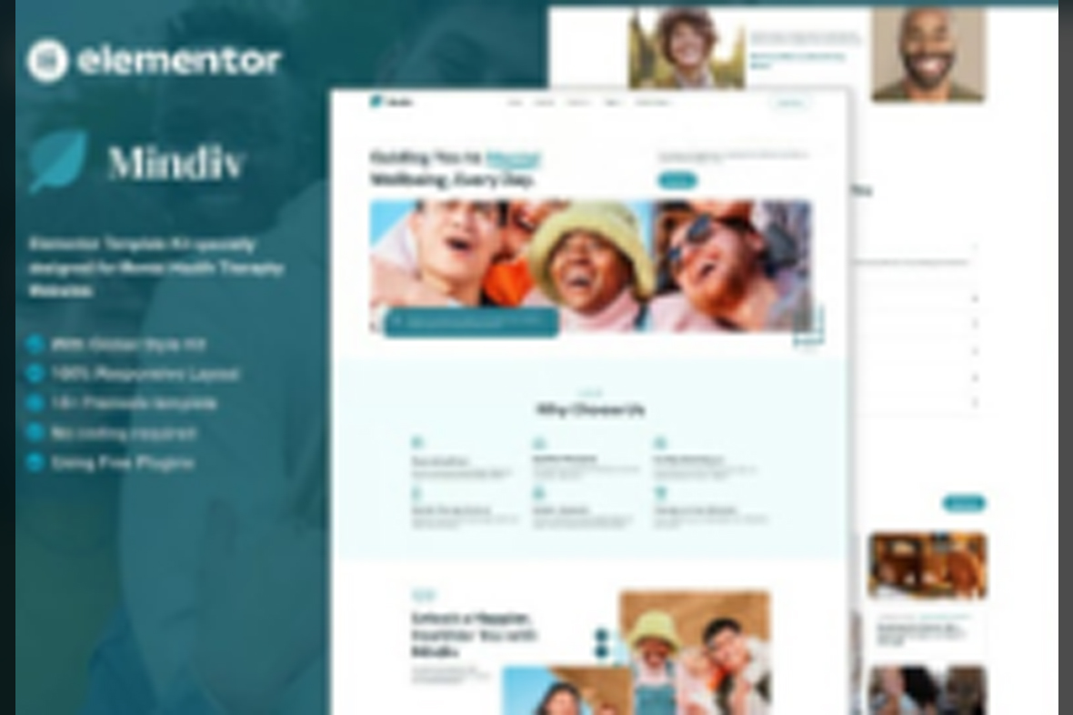 Mindiv – Mental Health Therapy Elementor Template Kit May 24, 2025