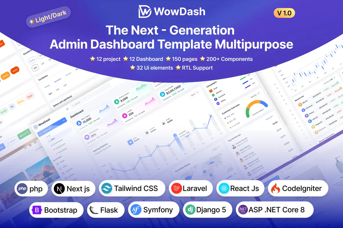 WowDash - Tailwind Bootstrap React Next Django