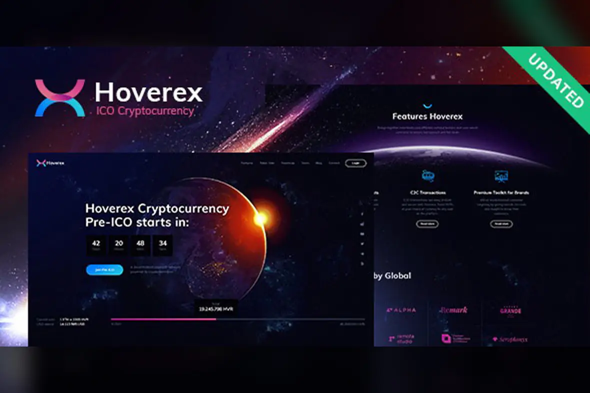 Hoverex Cryptocurrency & ICO WordPress Theme + Spanish 1.5.10