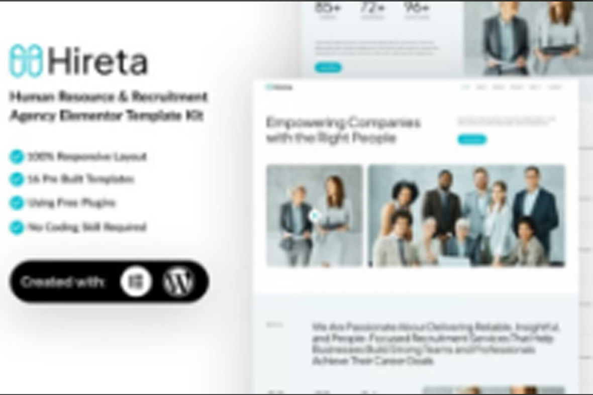 Hireta – Human Resource and Recruitment Agency Elementor Template Kit November 22, 2025