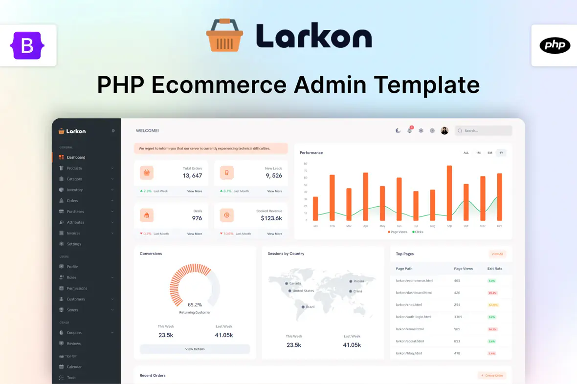 Larkon - PHP Ecommerce Management Admin Dashboard