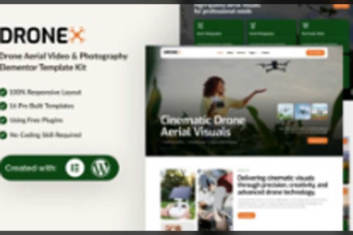 Dronex – Drone Aerial Video and Photography Elementor Template Kit December 14, 2025