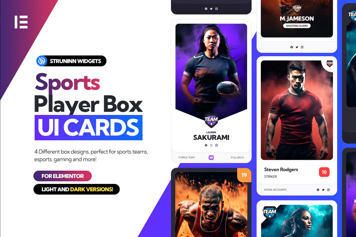 Sports Player Box - Elementor UI Cards